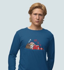 Sleepy Santa: Cute DesignerFull Sleeve T-shirt Blue Unique Gift For Kids Boys Girls