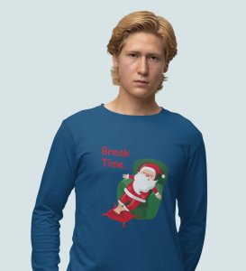 Santa On Break: Funny DesignedFull Sleeve T-shirt Blue Best Gift For Secret Santa