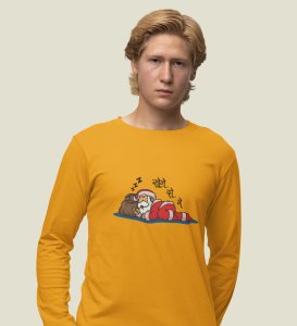 Sleepy Santa: Cute DesignerFull Sleeve T-shirt Yellow Unique Gift For Kids Boys Girls
