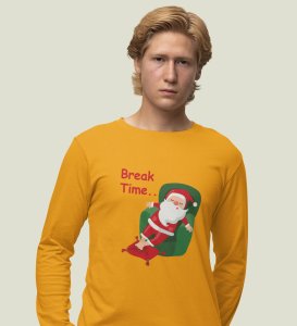 Santa On Break: Funny DesignedFull Sleeve T-shirt Yellow Best Gift For Secret Santa