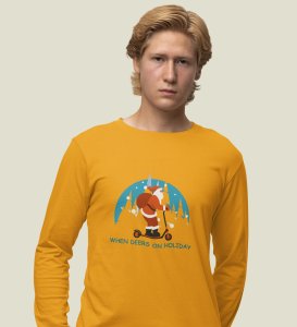 Biker Santa: Best DesignerFull Sleeve T-shirt For Christmas Yellow Unique Gift For Boys Girls
