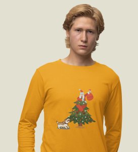 Frightened Santa: Cute DesignerFull Sleeve T-shirt For Christmas Yellow Best Gift For Boys Girls