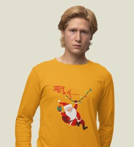 Santa's Coming: Best DesignerFull Sleeve T-shirt Yellow Best Gift For Secret Santa