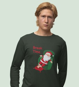 Santa On Break: Funny DesignedFull Sleeve T-shirt Green Best Gift For Secret Santa