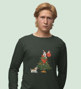 Frightened Santa: Cute DesignerFull Sleeve T-shirt For Christmas Green Best Gift For Boys Girls