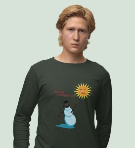Angry Snowman: Unique DesignerFull Sleeve T-shirt Green Perfect Gift For Christmas Boys Girls
