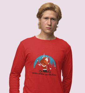 Frightened Santa: Cute DesignerFull Sleeve T-shirt For Christmas Red Best Gift For Boys Girls