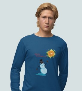 Angry Snowman: Unique DesignerFull Sleeve T-shirt Blue Perfect Gift For Christmas Boys Girls