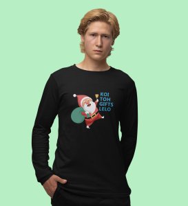 Santa Distributing Gifts: Best DesignerFull Sleeve T-shirt For Christmas BlackMost Liked Gift For Boys Girls