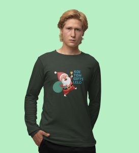 Santa Distributing Gifts: Best DesignerFull Sleeve T-shirt For Christmas GreenMost Liked Gift For Boys Girls