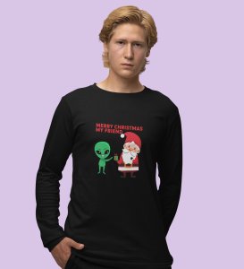 Cute Santa With Alien: Cutest DesignedFull Sleeve T-shirt Black Best Gift For Kids