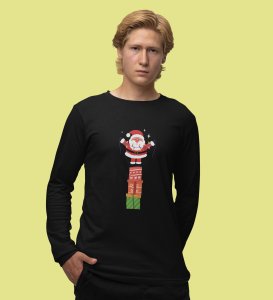Santa With His Gifts: Most Uniquely DesignedFull Sleeve T-shirt Black Best Gift For Boys Girls