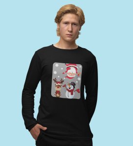 Santa And His Friends: Unwrap Joy withBlack Full Sleeve T-shirt- Durable Design for Festive Gifts For Boys Girls