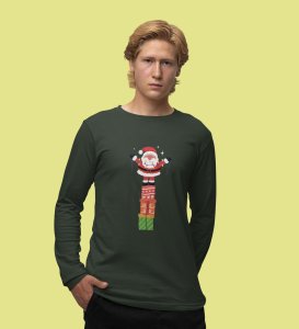 Santa With His Gifts: Most Uniquely DesignedFull Sleeve T-shirt Green Best Gift For Boys Girls
