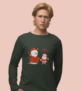Selfie Santa: Cute DesignerFull Sleeve T-shirt Green Elegant Gift For Kids