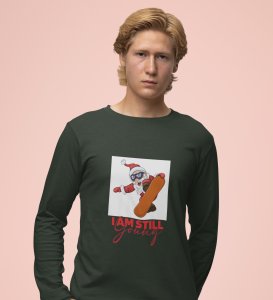 Goofy & Young Santa:Best DesignerFull Sleeve T-shirt Green Perfect Gift For Boys Girls
