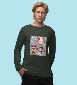 Santa And His Friends: Unwrap Joy withGreen Full Sleeve T-shirt- Durable Design for Festive Gifts For Boys Girls