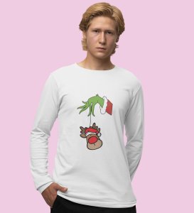 Alien & Reindeer:White Christmas Edition PrintedFull Sleeve T-shirt - Ideal for Spreading Holiday Cheer at Gym, Yoga, and Outdoor Activities