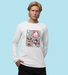 Santa And His Friends: Unwrap Joy withWhite Full Sleeve T-shirt- Durable Design for Festive Gifts For Boys Girls