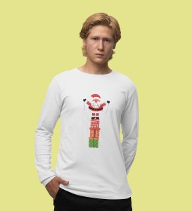 Santa With His Gifts: Most Uniquely DesignedFull Sleeve T-shirt White Best Gift For Boys Girls