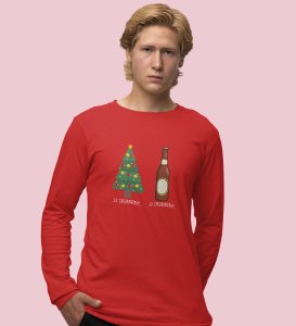 Christmas Cheer Later Chilled Beer: Humorously DesignedFull Sleeve T-shirt Red Perfect Gift For Secret Santa