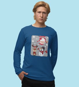 Santa And His Friends: Unwrap Joy withBlue Full Sleeve T-shirt- Durable Design for Festive Gifts For Boys Girls