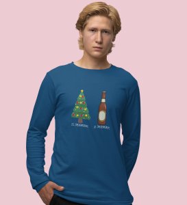 Christmas Cheer Later Chilled Beer: Humorously DesignedFull Sleeve T-shirt Blue Perfect Gift For Secret Santa