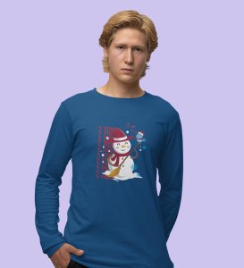 Snowman Sings: Beautifully CraftedFull Sleeve T-shirt Blue Perfect Gift For Secret Santa