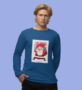 Angry Young Santa: Cute Santa DesignedFull Sleeve T-shirt Blue Unique Gift For Secret Santa