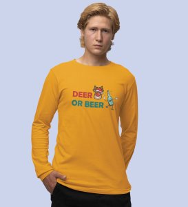 Deer Or Beer: Beautifully CraftedFull Sleeve T-shirtsYellow Best Gift for Boys Girls
