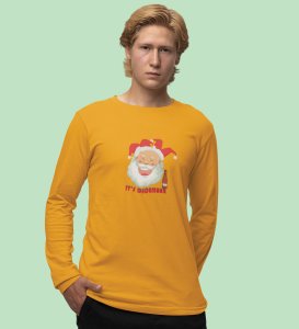 Drunkard Santa : Amazingly DesignedFull Sleeve T-shirt Yellow Best Gift For Christmas Celebration