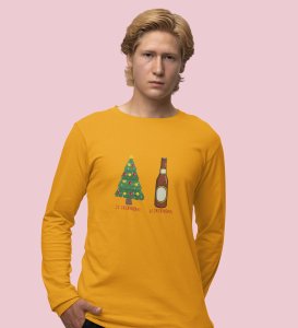 Christmas Cheer Later Chilled Beer: Humorously DesignedFull Sleeve T-shirt Yellow Perfect Gift For Secret Santa