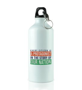 Hero Of The Nation, White Printed Water Bottle