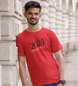 Greetings For New YearRed New Year Printed T-shirt For Mens