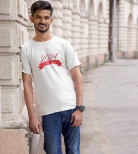 Welcome 2024White Graphics Printed T-shirt For Mens On New Year Theme Best Gift For New Year