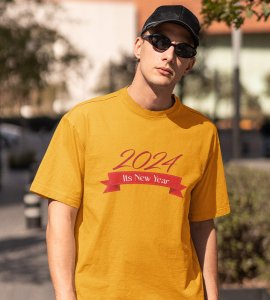 Welcome 2024Yellow Graphics Printed T-shirt For Mens On New Year Theme Best Gift For New Year
