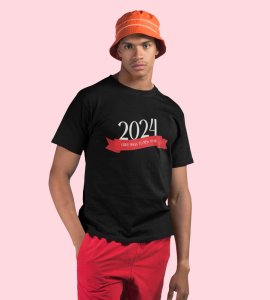 Greetings For New YearBlack New Year Printed T-shirt For Mens