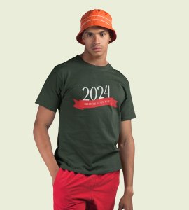 Greetings For New YearGreen New Year Printed T-shirt For Mens