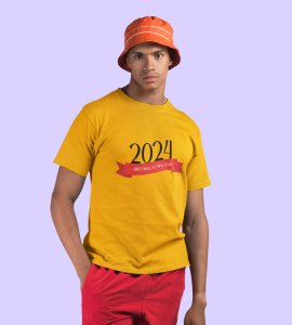 Greetings For New YearYellow New Year Printed T-shirt For Mens