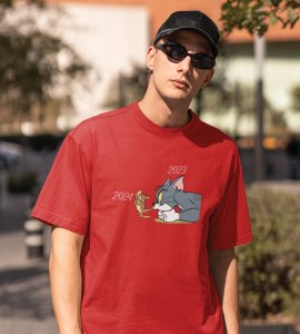 No More 2023 Red New Year Printed T-shirt For Mens