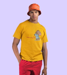 Come Faster 2024 Yellow Printed T-shirt For Mens On New Year Theme