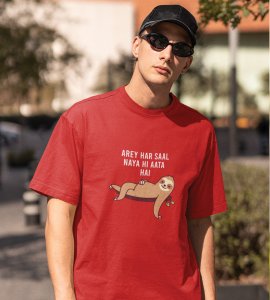 Let Me Sleep Red New Year Printed T-shirt For Mens