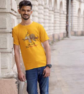Sloth's New Year Yellow Graphic Printed T-shirt For Mens Boys