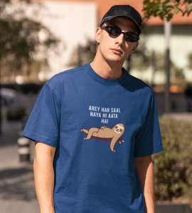 New Year Always Comes Blue New Year Printed T-shirt For Mens