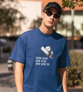 Let Me Sleep Blue New Year Printed T-shirt For Mens