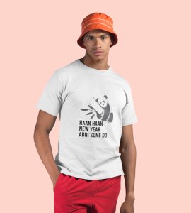 Let Me Sleep White New Year Printed T-shirt For Mens