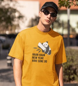 Let Me Sleep Yellow New Year Printed T-shirt For Mens