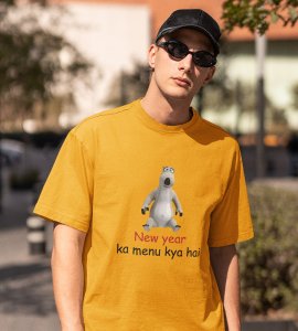 What's There For New YearYellow New Year Printed T-shirt For Mens