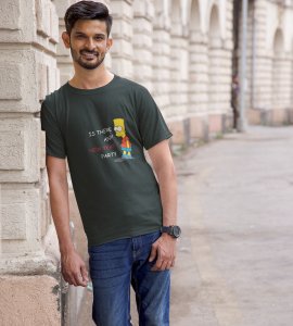 Is There Any Party? Green Printed T-shirt For Mens On New Year Theme Best Gift For New Year
