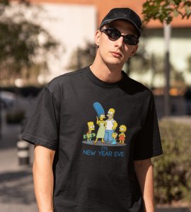 Family's New Year Black Graphic Printed T-shirt For Mens Boys